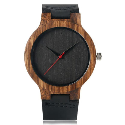 Montre à Quartz en Bois Vintage pour Homme ou Femme Noir